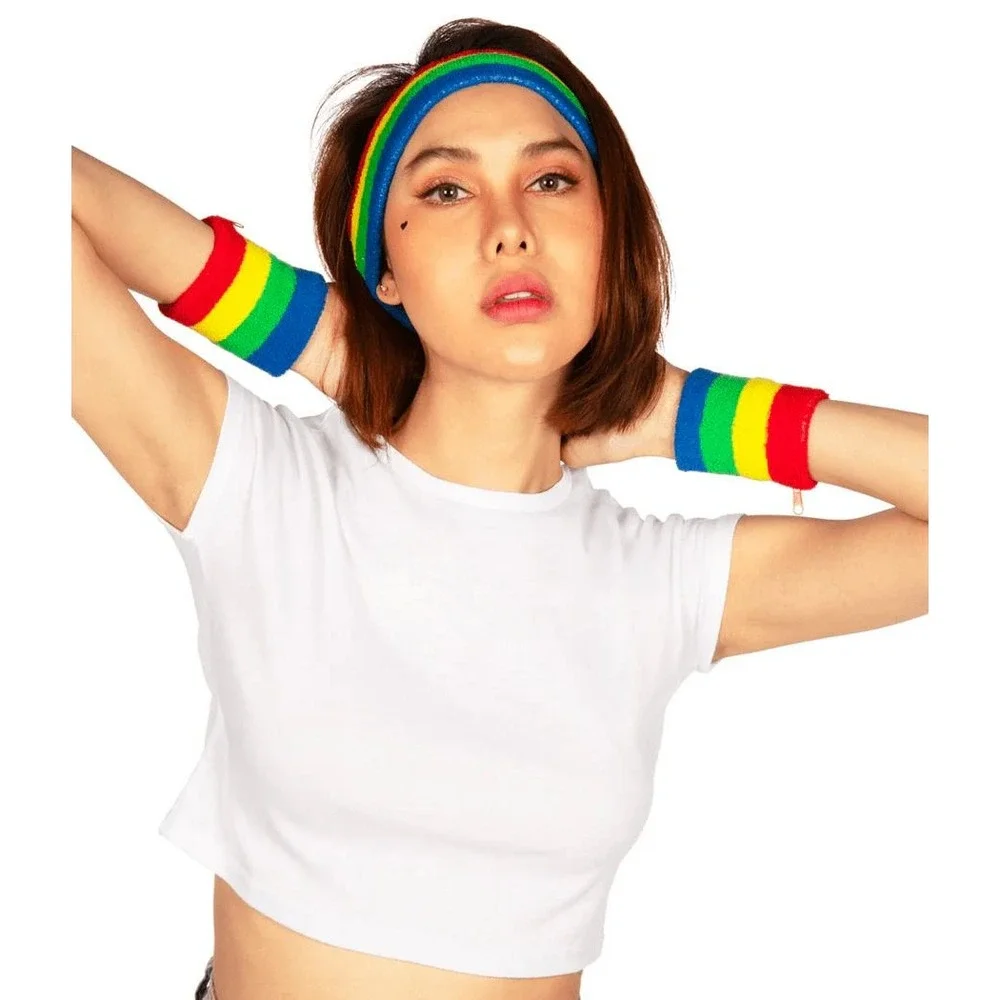 Tipsy Elves Trailblazer Zippered Sweatband Set Headband Wristbands Rainbow Pride